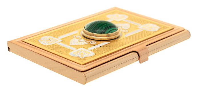Pocket business card holder "Elegant" with malachite, Zlatoust