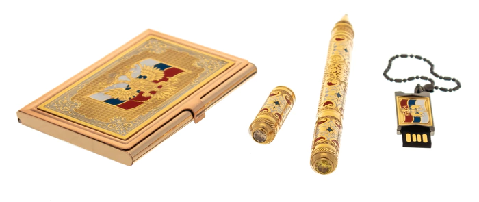Tricolor business set with flash drive, Zlatoust