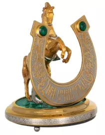 Bronze statuette with malachite "Horse with a horseshoe " For luck" Zlatoust