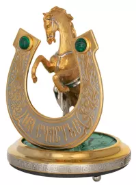 Bronze statuette with malachite "Horse with a horseshoe " For luck" Zlatoust