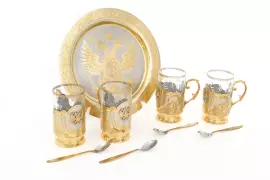 Чайный набор "Герб РФ" на 4 персоны, Златоуст