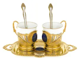 Набор кофейный с лазуритом на 2 персоны, Златоуст