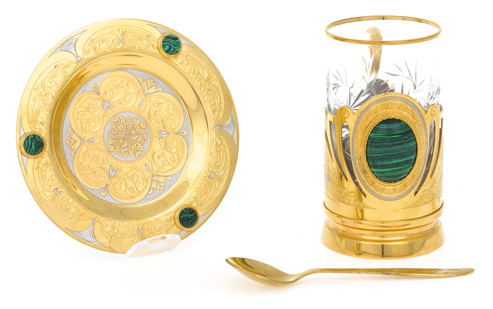 Tea set with malachite, Zlatoust