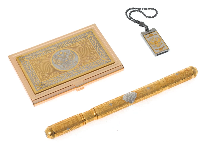 Business set "Coat of Arms of the Russian Federation" with a 16 GB flash drive, Zlatoust