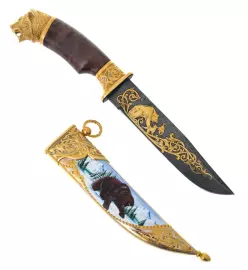 Нож "Медведь" дамаск, эмали