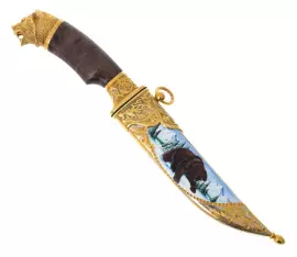 Нож "Медведь" дамаск, эмали