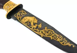 Нож "Медведь" дамаск, эмали