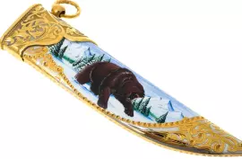 Нож "Медведь" дамаск, эмали