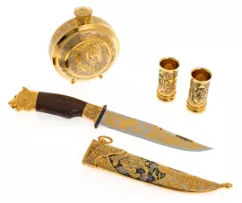 Охотничий набор "Медведь" на 2 персоны, большой, Златоуст