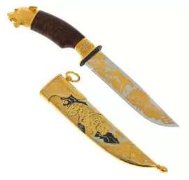 Нож "Леопард на охоте" с эмалями, Златоуст