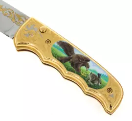 Нож складной с эмалью (волк, орёл)