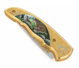 Нож складной с эмалью (рысь, снежный барс)
