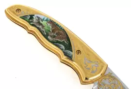 Нож складной с эмалью (рысь, снежный барс)