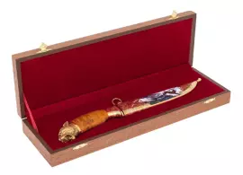 Нож с эмалями "Снежный барс. Охота" дамаск, Златоуст