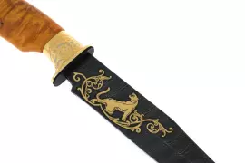 Нож с эмалями "Снежный барс. Охота" дамаск, Златоуст