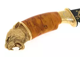 Нож с эмалями "Снежный барс. Охота" дамаск, Златоуст