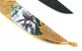 Нож с эмалями "Орел" дамаск, Златоуст