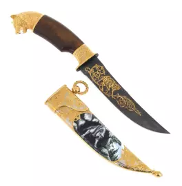 Нож "Волк" (дамаск, эмали, карельская береза)