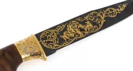 Нож "Медведь" (литьё, карельская береза, дамаск, золото, серебро, чернение серебра)