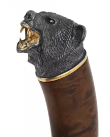 Нож "Медведь" (литьё, карельская береза, дамаск, золото, серебро, чернение серебра)