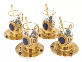 Чайный набор "Утро" на 4 персоны, с лазуритом, Златоуст