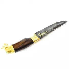 Нож "Волк" Златоуст, литая голова, накладка на ножнах, дамаск, карельская береза