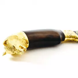 Нож "Волк" Златоуст, литая голова, накладка на ножнах, дамаск, карельская береза