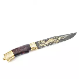 Нож "Тигр" Златоуст, накладка на ножнах, дамаск, карельская береза