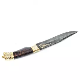 Нож "Тигр" Златоуст, накладка на ножнах, дамаск, карельская береза