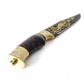 Нож "Тигр" Златоуст, накладка на ножнах, дамаск, карельская береза