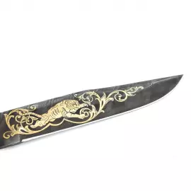 Нож "Тигр" Златоуст, накладка на ножнах, дамаск, карельская береза