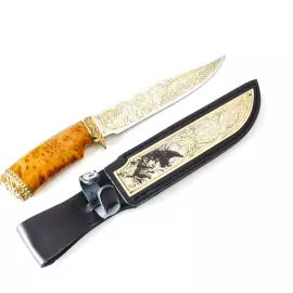 Нож "Тигр" Златоуст, накладка на ножнах, сталь 95*18, карельская береза