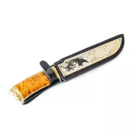 Нож "Тигр" Златоуст, накладка на ножнах, сталь 95*18, карельская береза