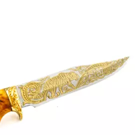 Нож "Тигр" Златоуст, накладка на ножнах, сталь 95*18, карельская береза