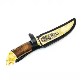 Нож "Барс" Златоуст, литая голова, накладка на ножнах, сталь 95*18, карельская береза