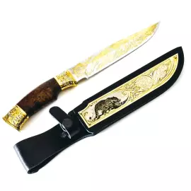 Нож "Барс" Златоуст, накладка на ножнах, сталь 95*18, карельская береза