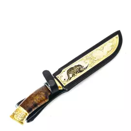 Нож "Барс" Златоуст, накладка на ножнах, сталь 95*18, карельская береза