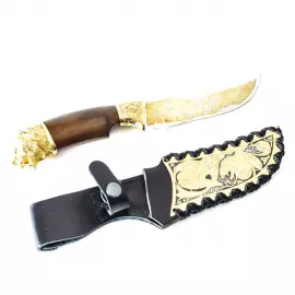 Нож "Медведь" Златоуст, литая голова, накладка на ножнах, сталь 95*18, карельская береза