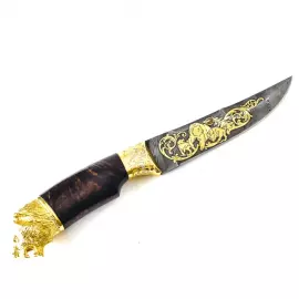 Нож "Медведь и Тигр" Златоуст, литая голова, накладка на ножнах, дамаск, карельская береза