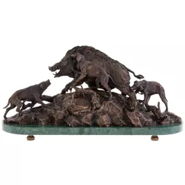 Авторская скульптура из бронзы "Охота на кабана"