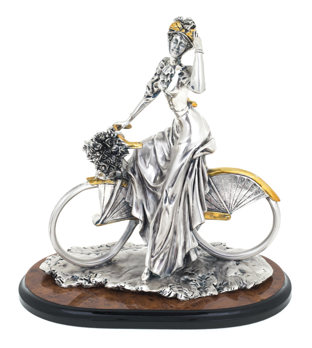 Statuette "Lady on a bicycle" with silver and gilding