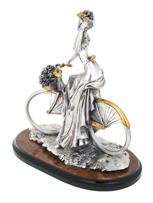 Statuette "Lady on a bicycle" with silver and gilding