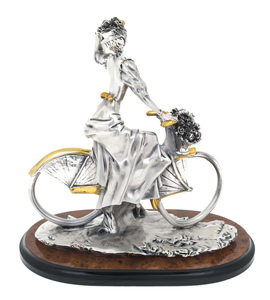 Statuette "Lady on a bicycle" with silver and gilding
