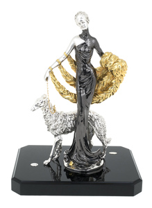 Statuette "Lady with a dog" with silver and gilding