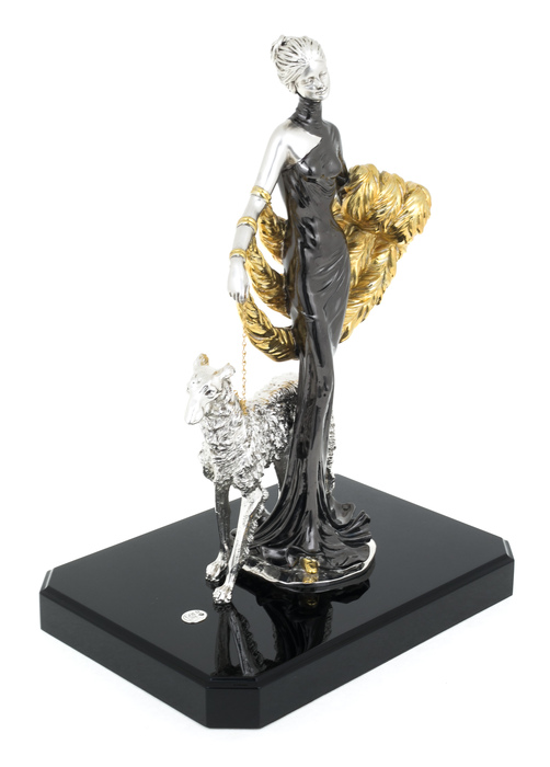 Statuette "Lady with a dog" with silver and gilding