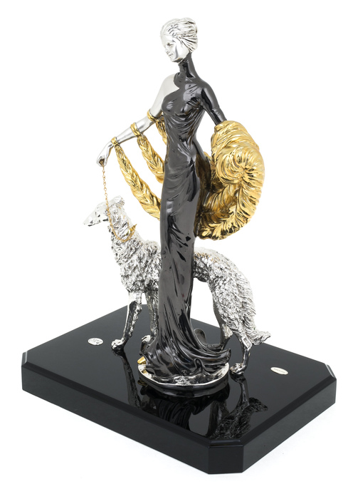 Statuette "Lady with a dog" with silver and gilding