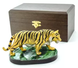 Тигр на подставке, малый, малахит
