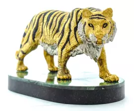 Тигр на подставке, малый, малахит