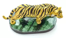 Тигр на подставке, малый, малахит