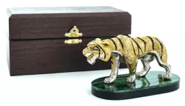Статуэтка тигр "Шерхан" на подставке, малахит